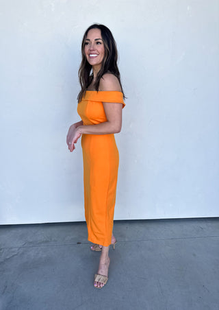 Orange Off-Shoulder Midi Dress