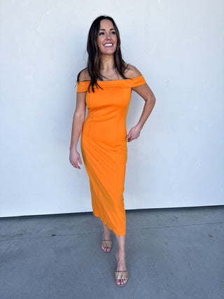 Orange Off-Shoulder Midi Dress