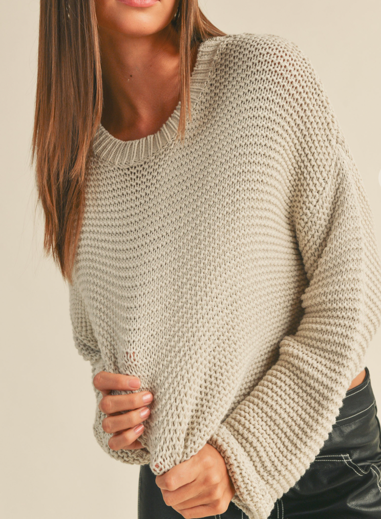 Grey Mocha Crochet Sweater