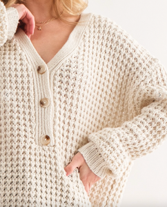 Ivory Crochet Henley Sweater