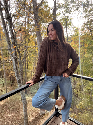 Brown Ribbed Knit Cardigan