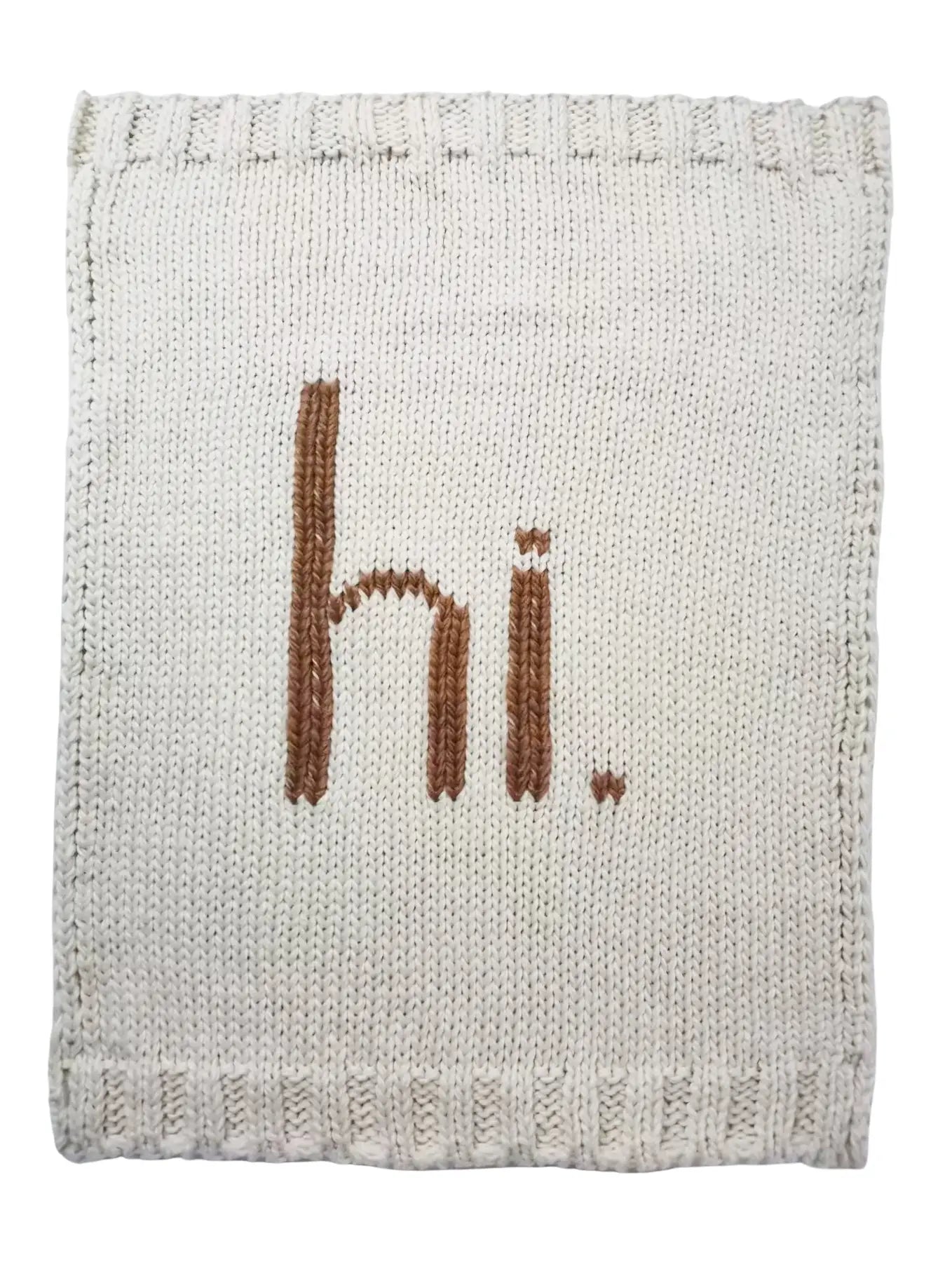 "hi" Knitted Baby Blanket: Pecan
