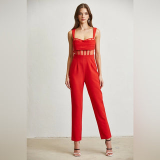 Red Satin Jumpsuit - Medium - Never Worn