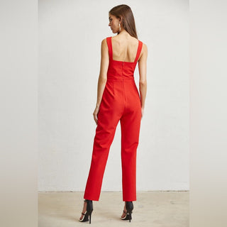 Red Satin Jumpsuit - Medium - Never Worn