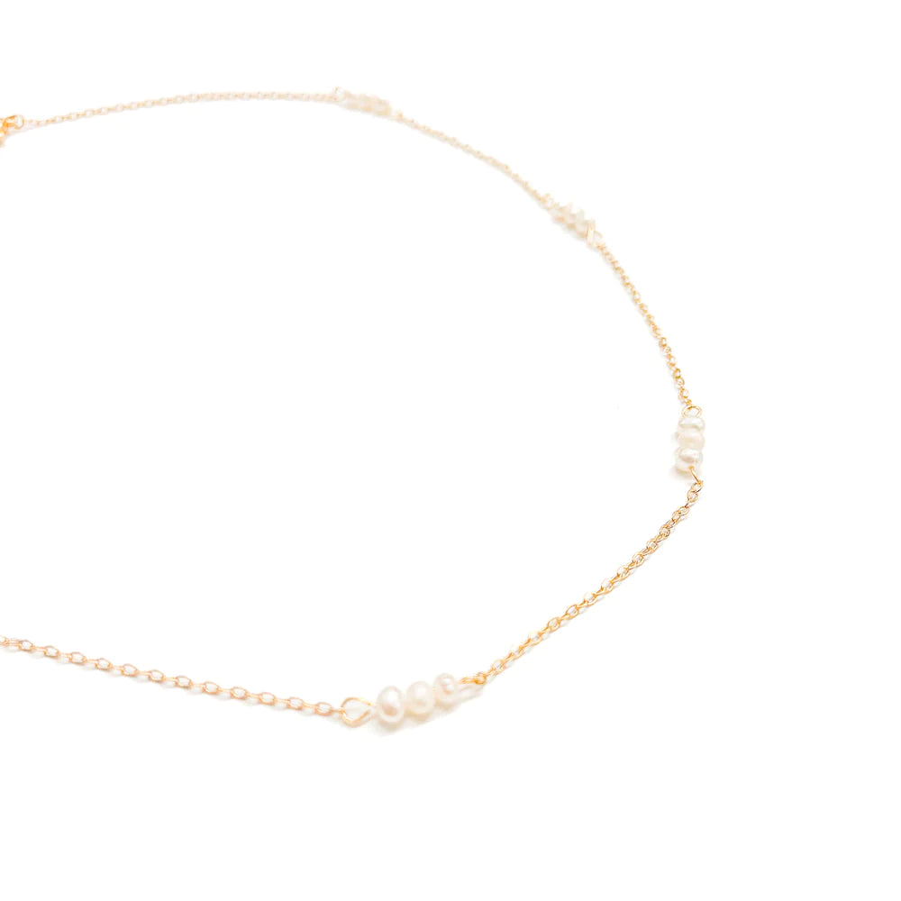 Dainty Gold Necklace with Triple Mini Pearl Detail