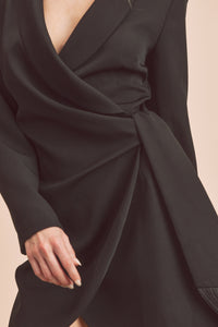 Black Blazer Wrap Dress with Fringe